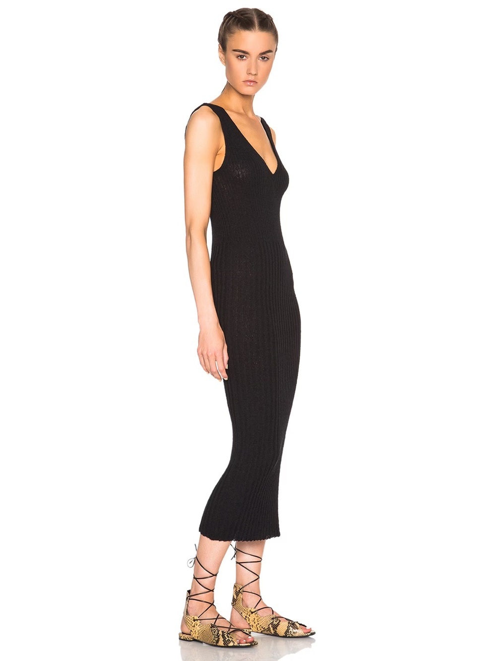 James Perse Long V Neck Dress, Knit Black, Size 3 (Large)